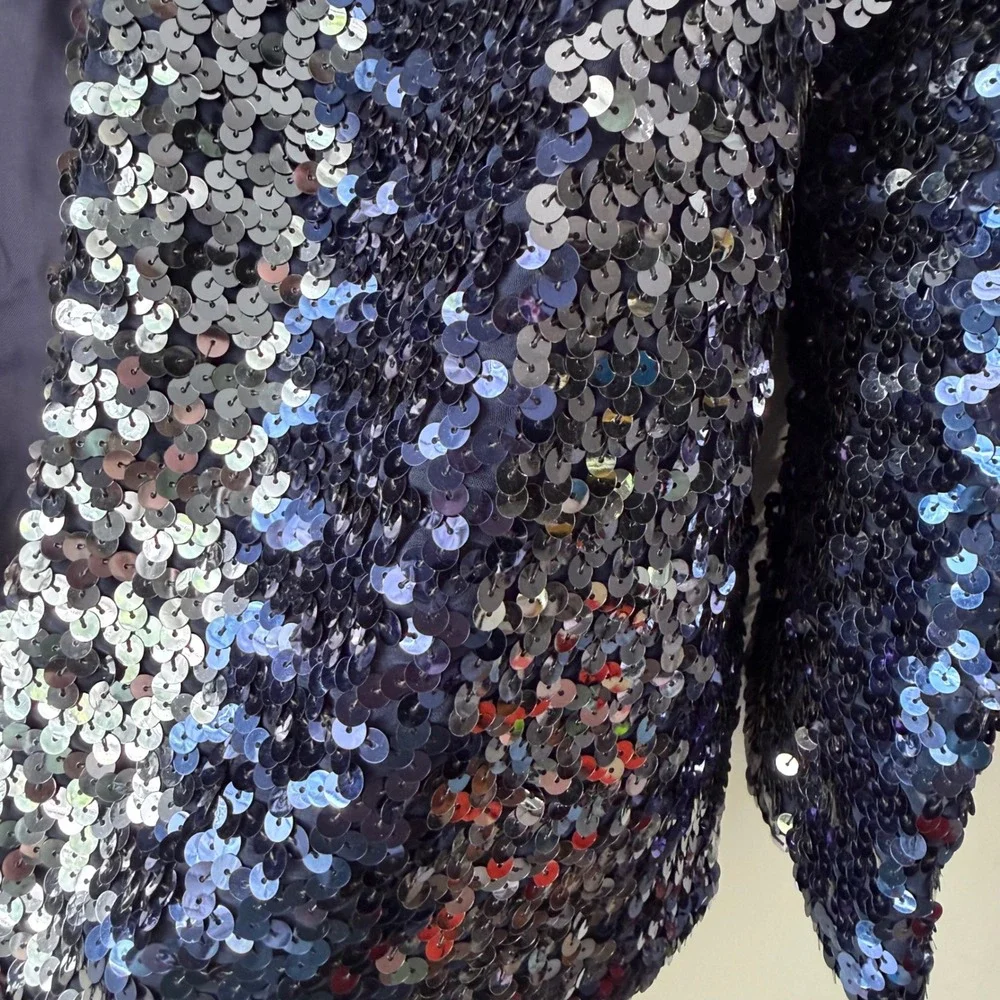 Jo-Ed‎ Sophisticates Sequin Jacket Womens Med Blue Silver Vintage 80s ILGWU USA